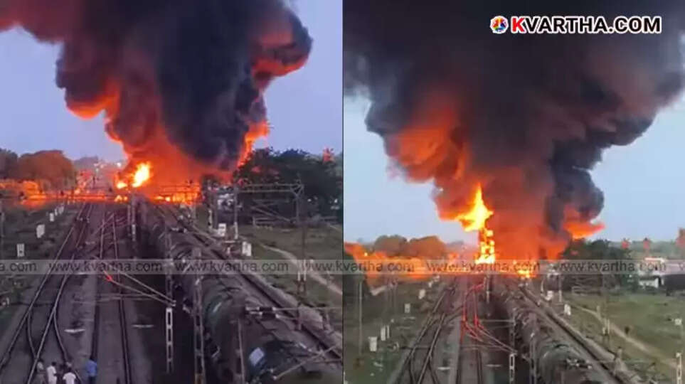 Diesel goods train on fire near Thiruvallur railway station