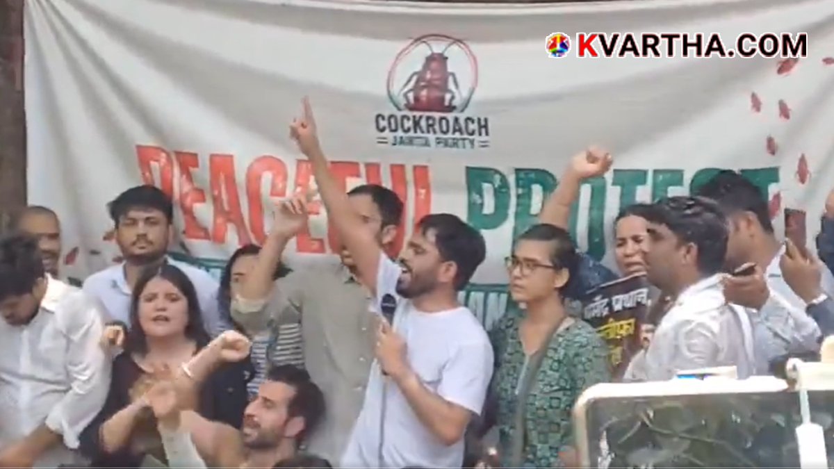 Protesters wearing cockroach masks at Jantar Mantar demanding accountability.