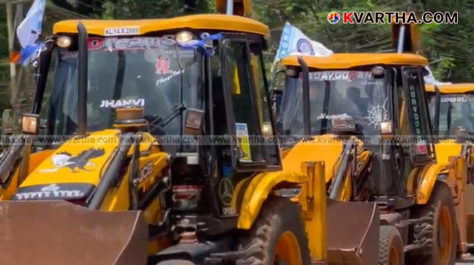 A large number of JCB owners and their vehicles during a rally in Kannur.