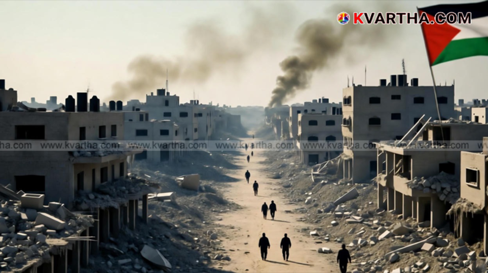 Heavily damaged and destroyed buildings in Gaza after military strikes.