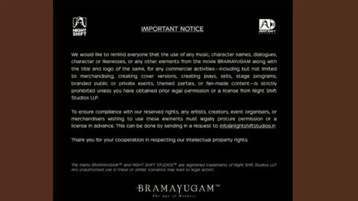 Bramayugam Makers Assert Copyright Over Film's Content,&nbsp;Bramayugam, Malayalam movie, copyright.