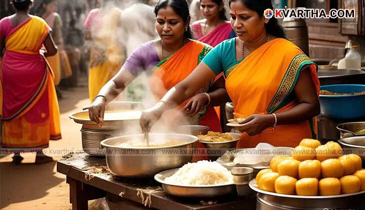Women preparing food at Neeleswaram canteen