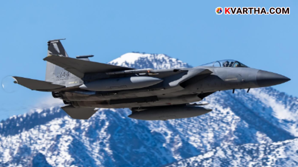 Representational image of a US F-15 fighter jet and military search operations in a desert terrain.