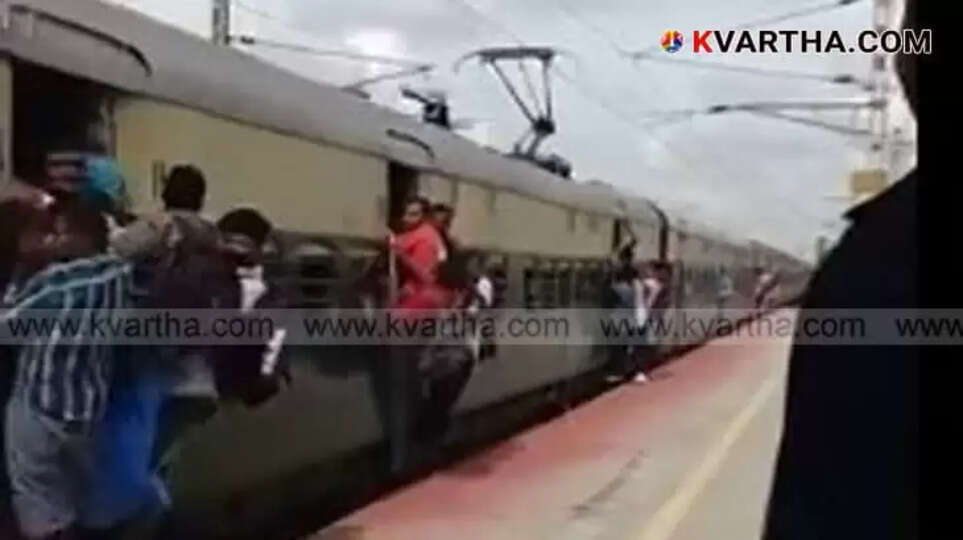 Passengers crowded inside the MEMU train.