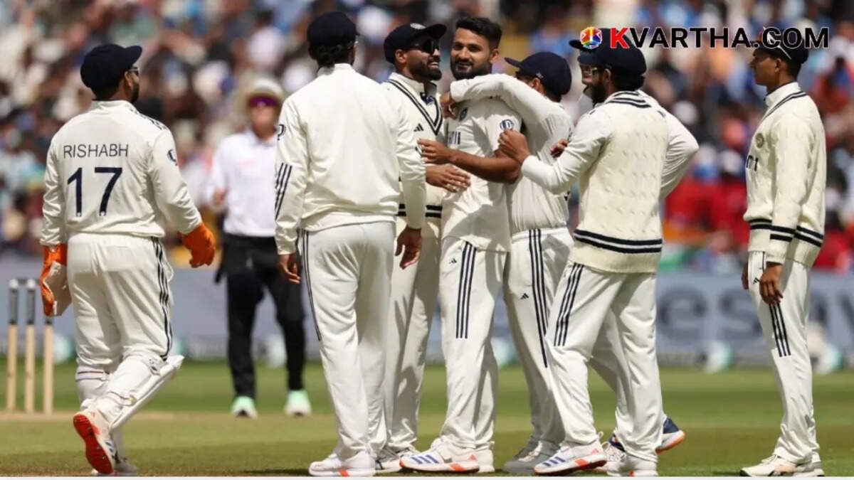 Indian cricketers Shubman Gill and Akash Deep celebrating Edgbaston Test win