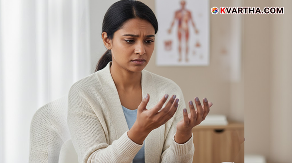 Close-up of a person's hand showing blue discoloration due to cyanosis