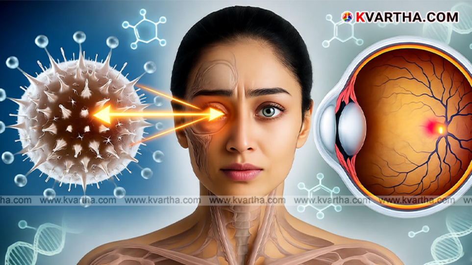 Magnified view of eye with uric acid crystals