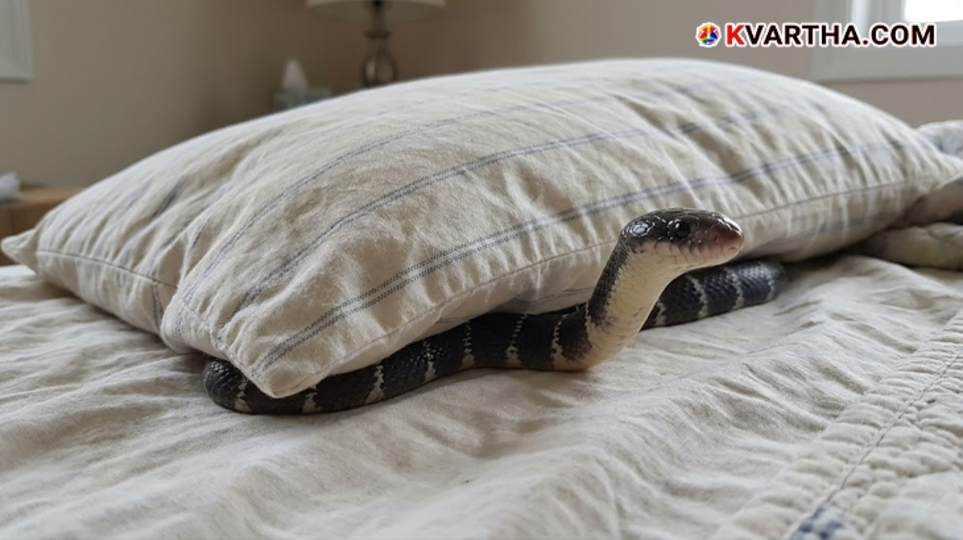 A symbolic scene of Aljo, who died of a snakebite in Thrissur, and a snake belonging to the Shankhuvaraya species.&nbsp;