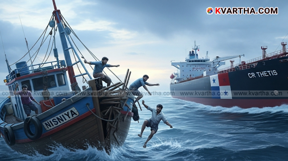  A fishing boat damaged after a collision with a cargo ship near Kochi.