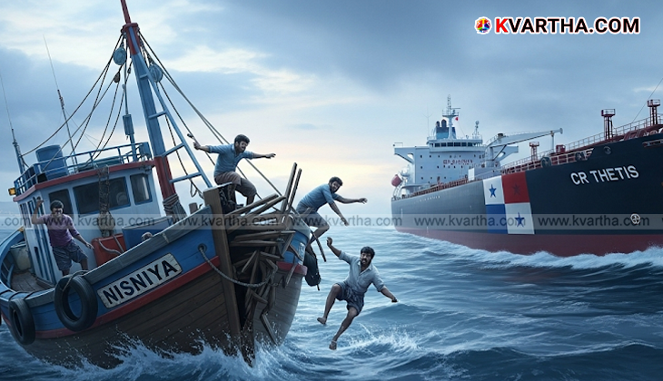 A fishing boat damaged after a collision with a cargo ship near Kochi.