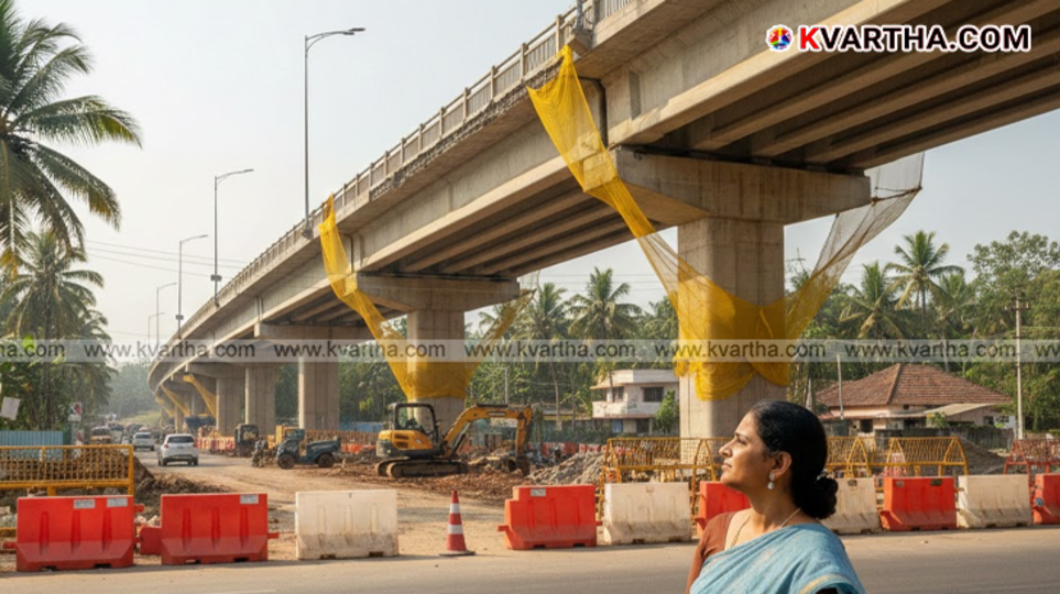 View of vehicles passing through Pappinisseri flyover.