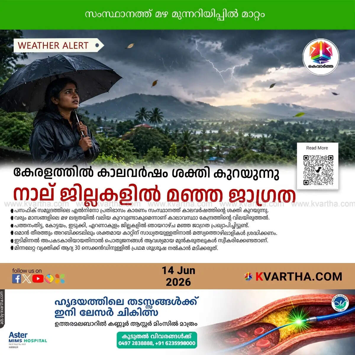 kerala monsoon weakens el nino yellow alert