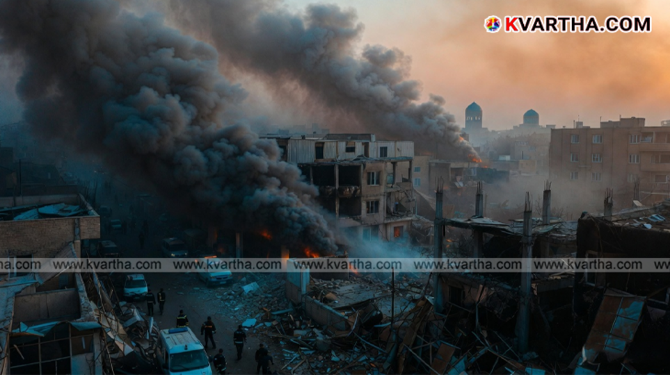 Smoke billowing from bombed residential areas in Shiraz and Isfahan