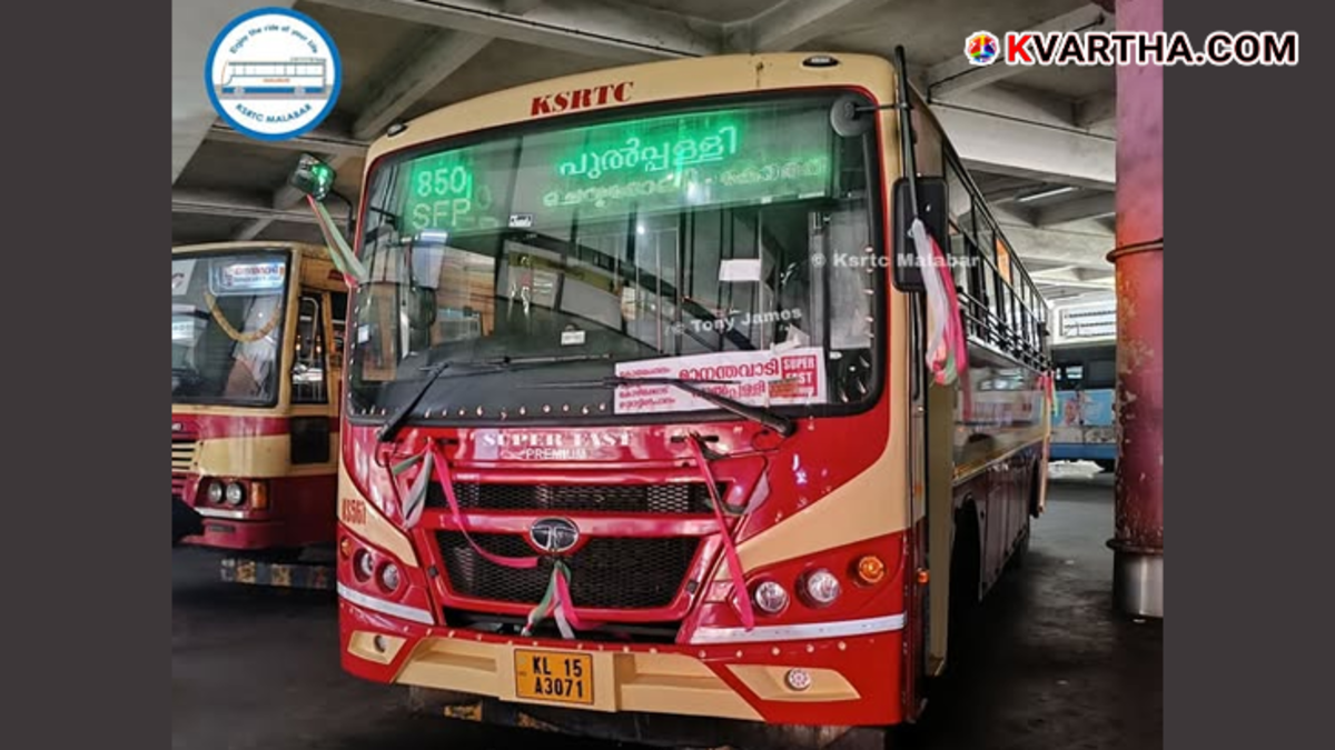 A KSRTC Premium Super Fast bus on a high-altitude road representing the hill route