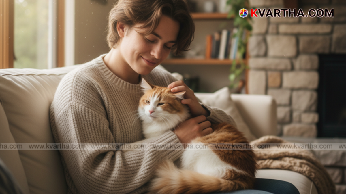 A person gently cuddling with a cat.