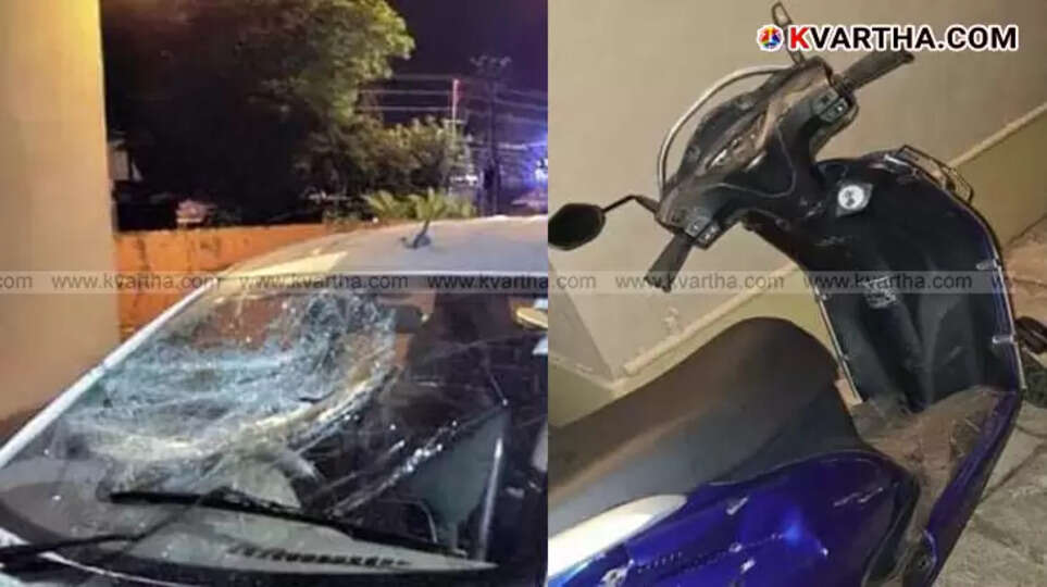 Damaged car and scooter at the residence of a Youth Congress leader in Taliparamba.
