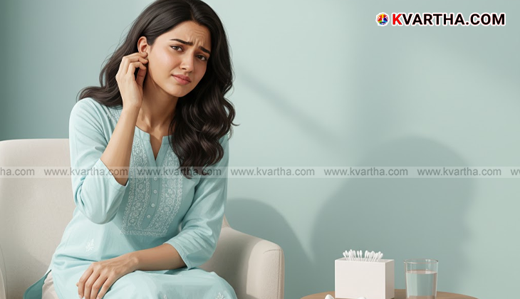 Hand incorrectly using an earbud in the ear with a danger sign.