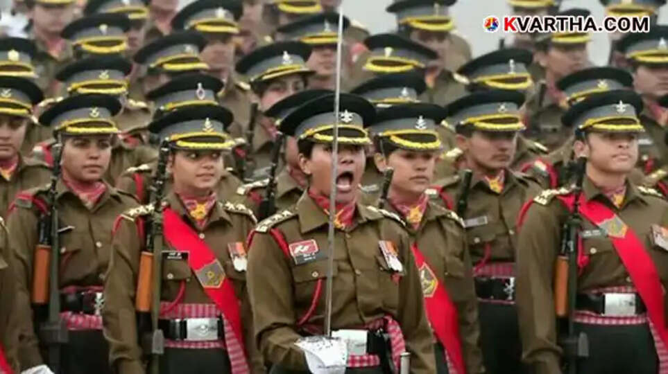Indian Army women officers marching in uniform