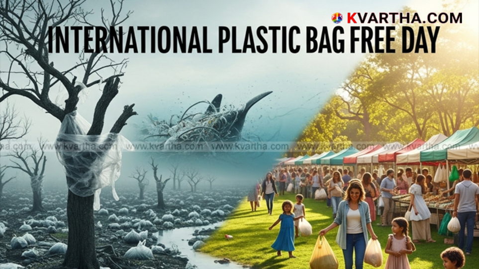 Hand holding a reusable cloth bag against a green background, symbolizing plastic-free living.