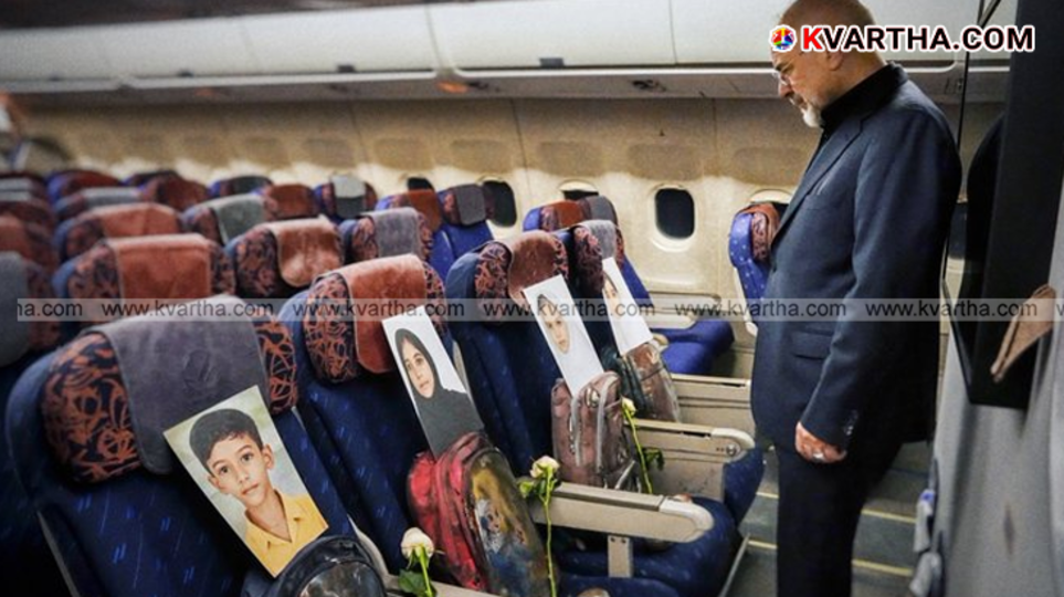 Iranian Speaker Qalibaf Minab is seen landing in Islamabad with bags and pictures of the victims of the disaster.