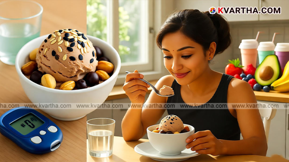 Small serving of ice cream with nuts