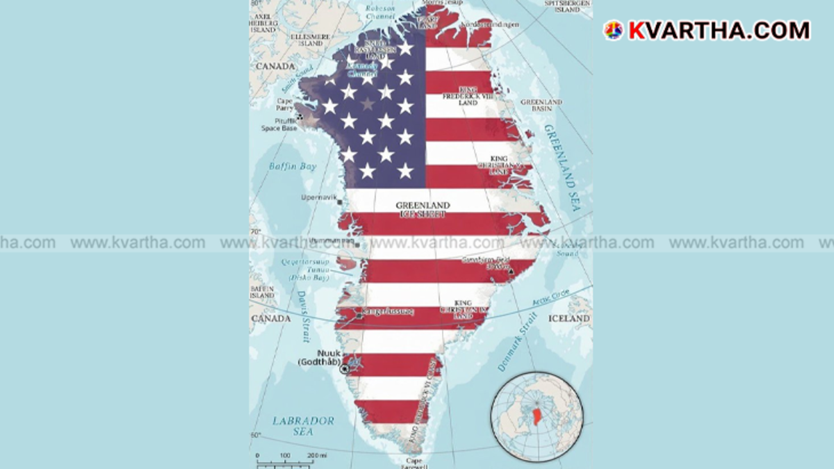 Map of Greenland covered in US flag colors