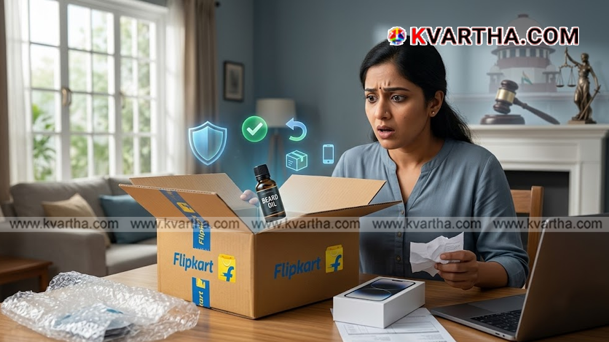 Conceptual image showing an iPhone box and beard oil representing online shopping fraud