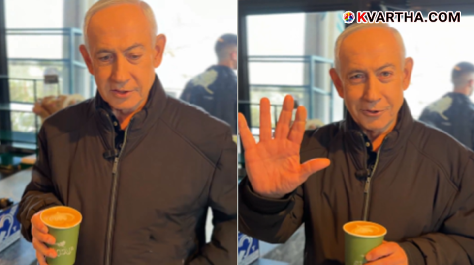  Benjamin Netanyahu showing five fingers in a coffee shop video to debunk death rumors.