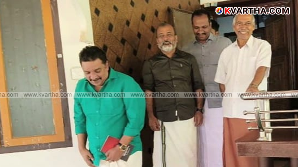 Shibu Baby John and V Kunhikrishnan during their meeting at Kunhikrishnan's residence.