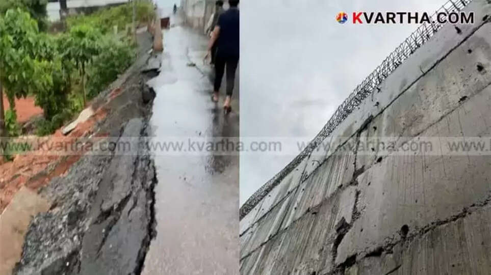  Close-up of a crack on the flyover of National Highway 66 in Kalyan Road, Kanhangad.