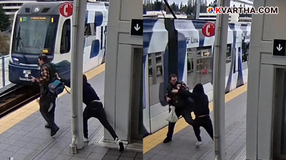 CCTV still showing a man being pushed onto subway tracks and the mugshot of suspect Elisio Melendez.