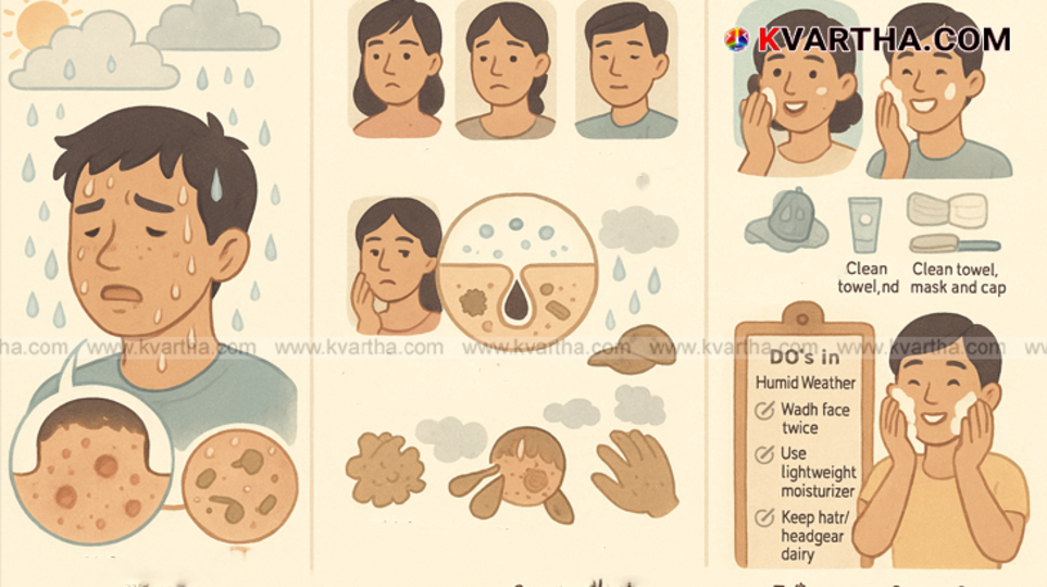 Woman touching her face, indicating skincare in humid weather.