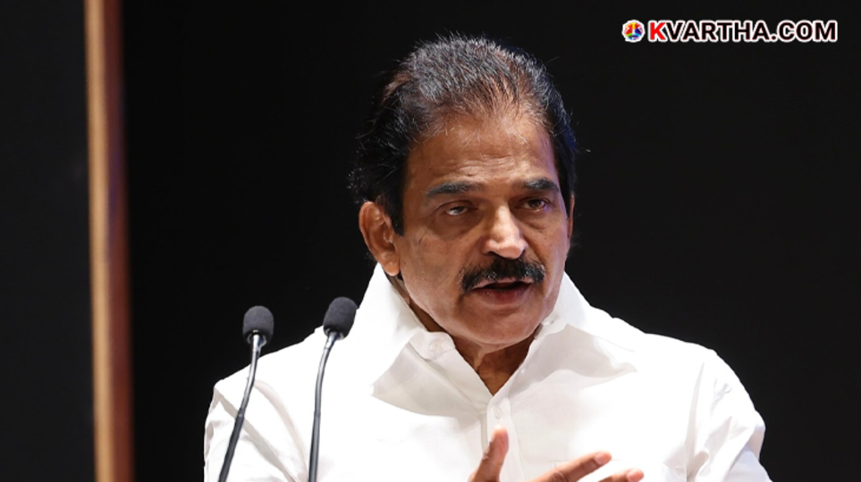 KC Venugopal addressing the media in Kannur.