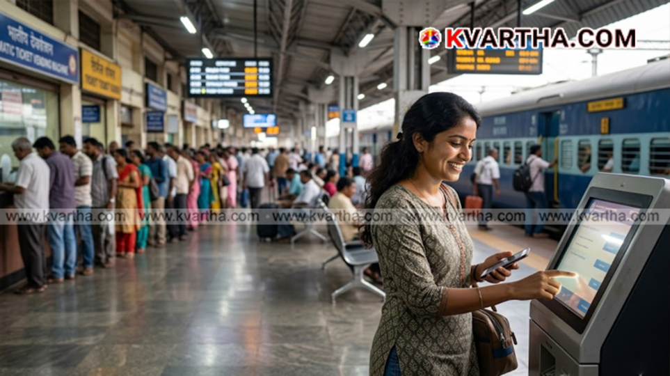 A passenger using an Automatic Ticket Vending Machine (ATVM) at a railway station.