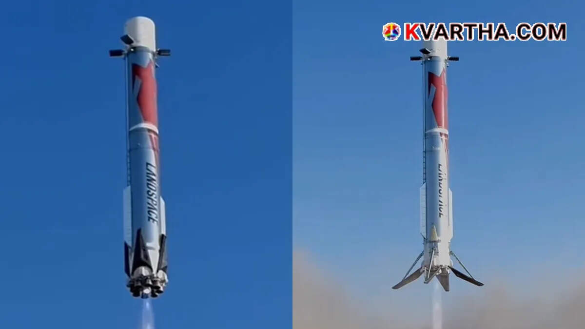 The Zhuque-3 reusable rocket booster successfully landing on a pad in the Gobi desert