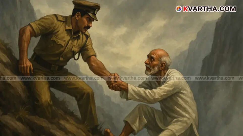 A police officer is shown during a rescue operation at Sholayar Dam in Kerala.