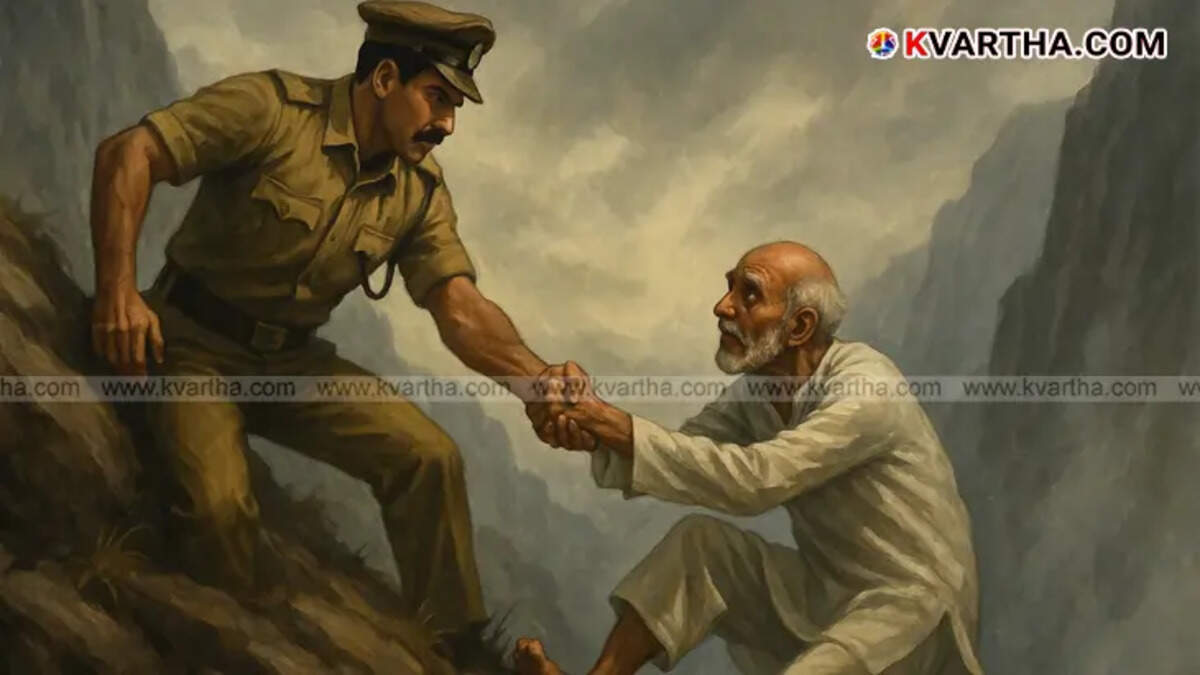 A police officer is shown during a rescue operation at Sholayar Dam in Kerala.