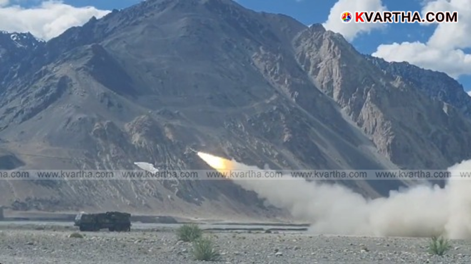 Akash missile successfully hitting an aerial target in Ladakh.