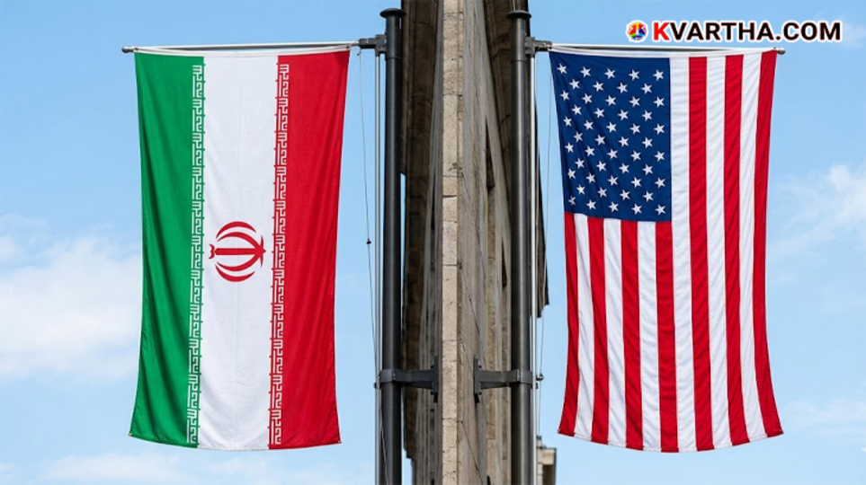 A symbolic scene illustrating the US-Iran diplomatic talks and the crisis in the Strait of Hormuz.