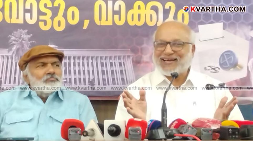 CPIM Politburo member M.A. Baby addressing a press conference in Kasaragod in March 2026.