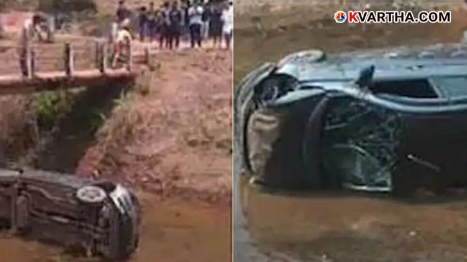 Kannur car accident site where a 14-year-old crashed the vehicle into a canal.