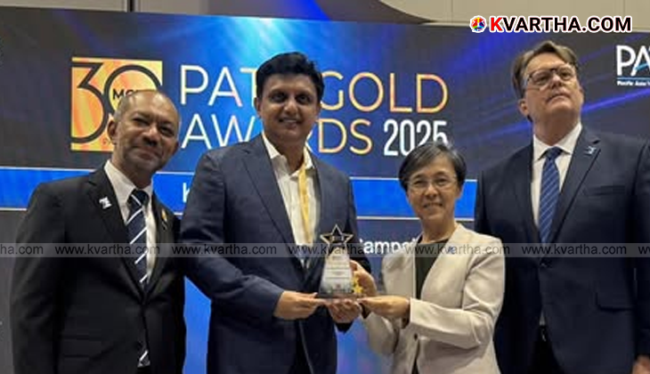 Kerala Tourism Minister P.A. Muhammad Riyas receives PATA Gold Award in Bangkok.