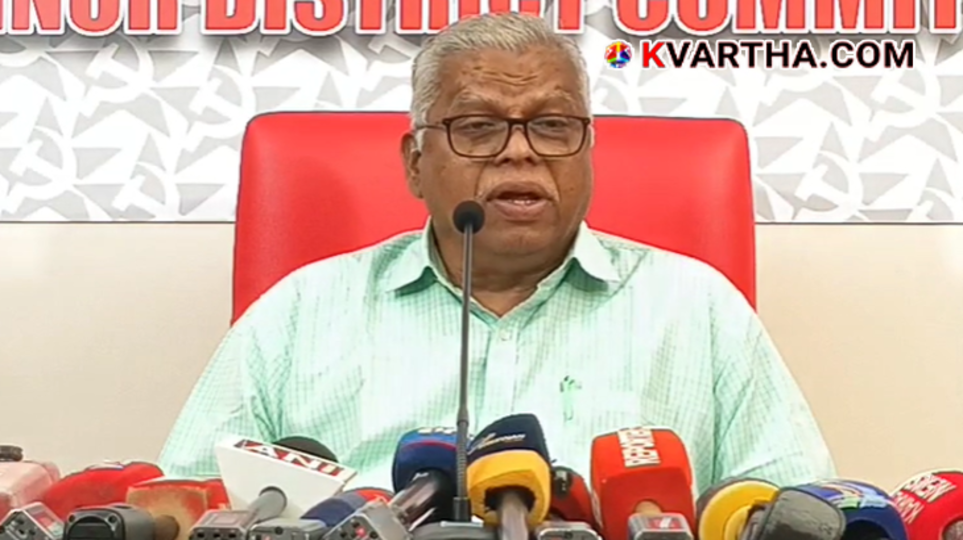  CPM leader M.V. Jayarajan addressing a press conference in Kannur.