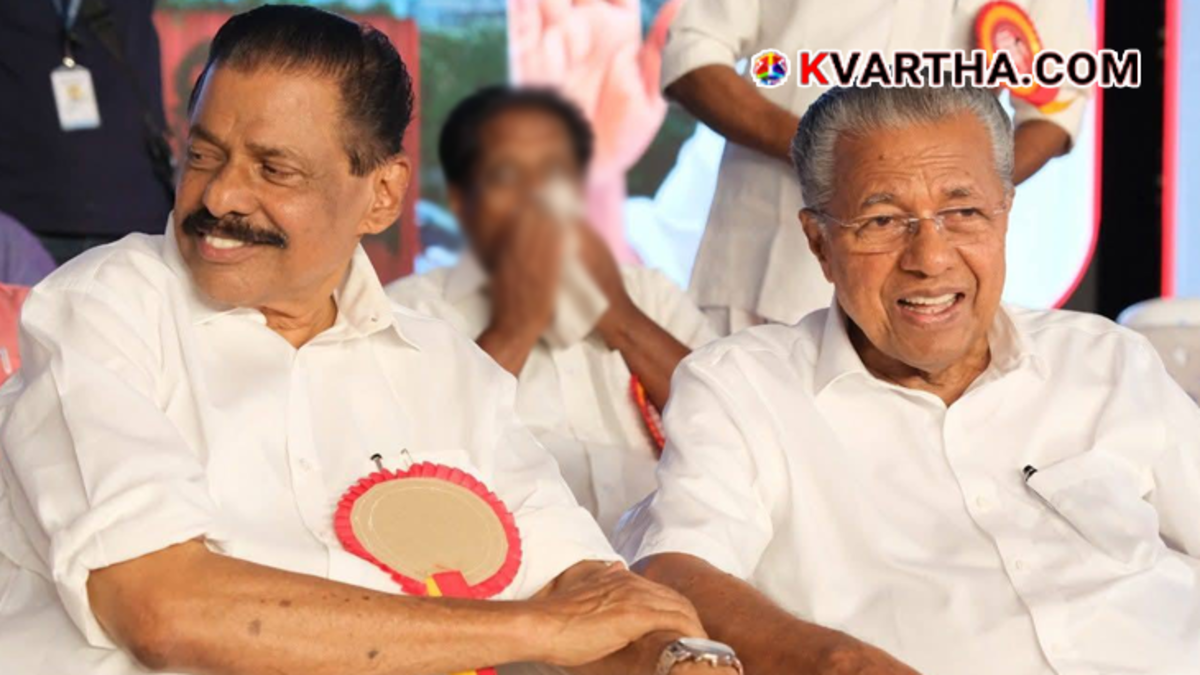 Serious expressions of top CPM leaders Pinarayi Vijayan and M.V. Govindan during a political convention in Kerala.
