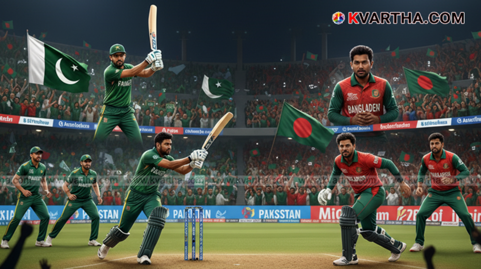 Representational image of Pakistan and Bangladesh cricket teams competing.
