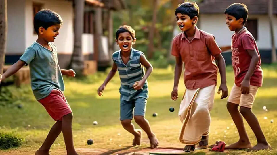 A group of children playing in a rural setting