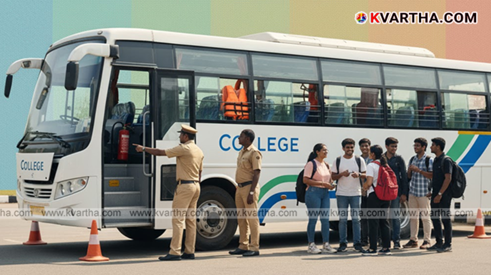 Motor Vehicles Department official inspecting a tour bus before a student trip.