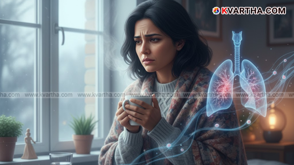 Man suffering from prolonged cough and cold during winter