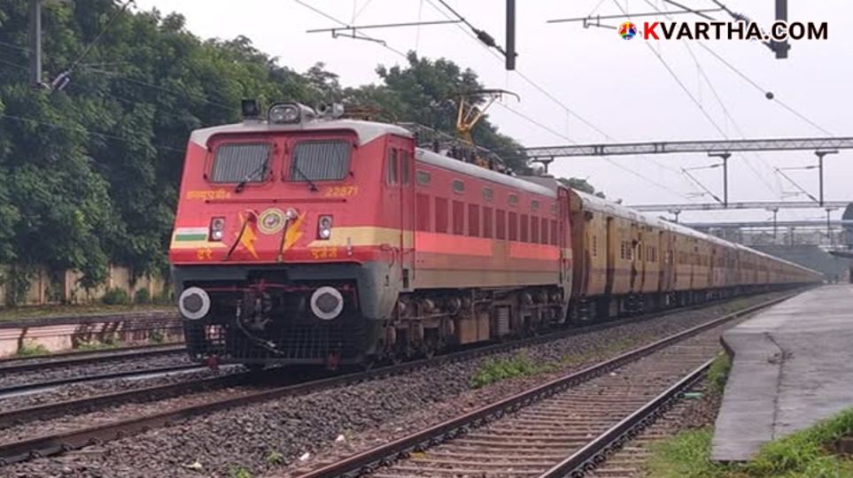 Maveli Express train standing at a station in Kerala.