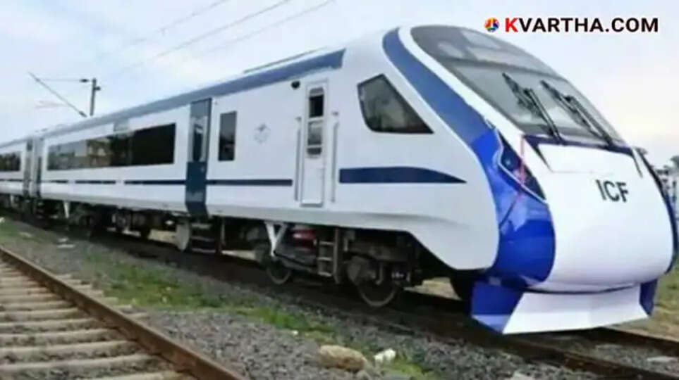 Vande Bharat Express train on the tracks in Kerala.